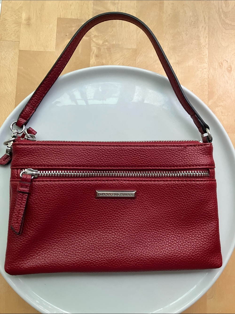 Dana Buchman Red Faux Leather Wristlet Clutch Silver Hardware New Without Tag